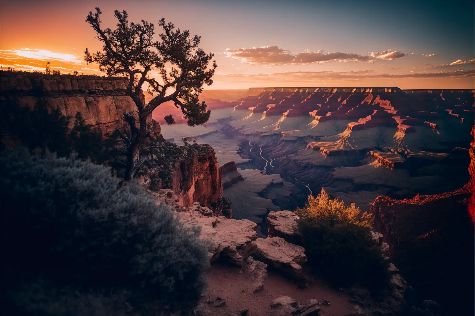 The Grand Canyon at sunrise, Canon RF 16mm f:2.8 STM Lens, hyperrealistic photography, style of unsplash and National Geographic